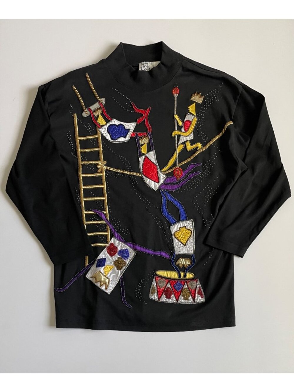 Vintage 1980s Gantos Mock-Neck Sweatshirt "Art to Wear" Beaded Womenβs Small